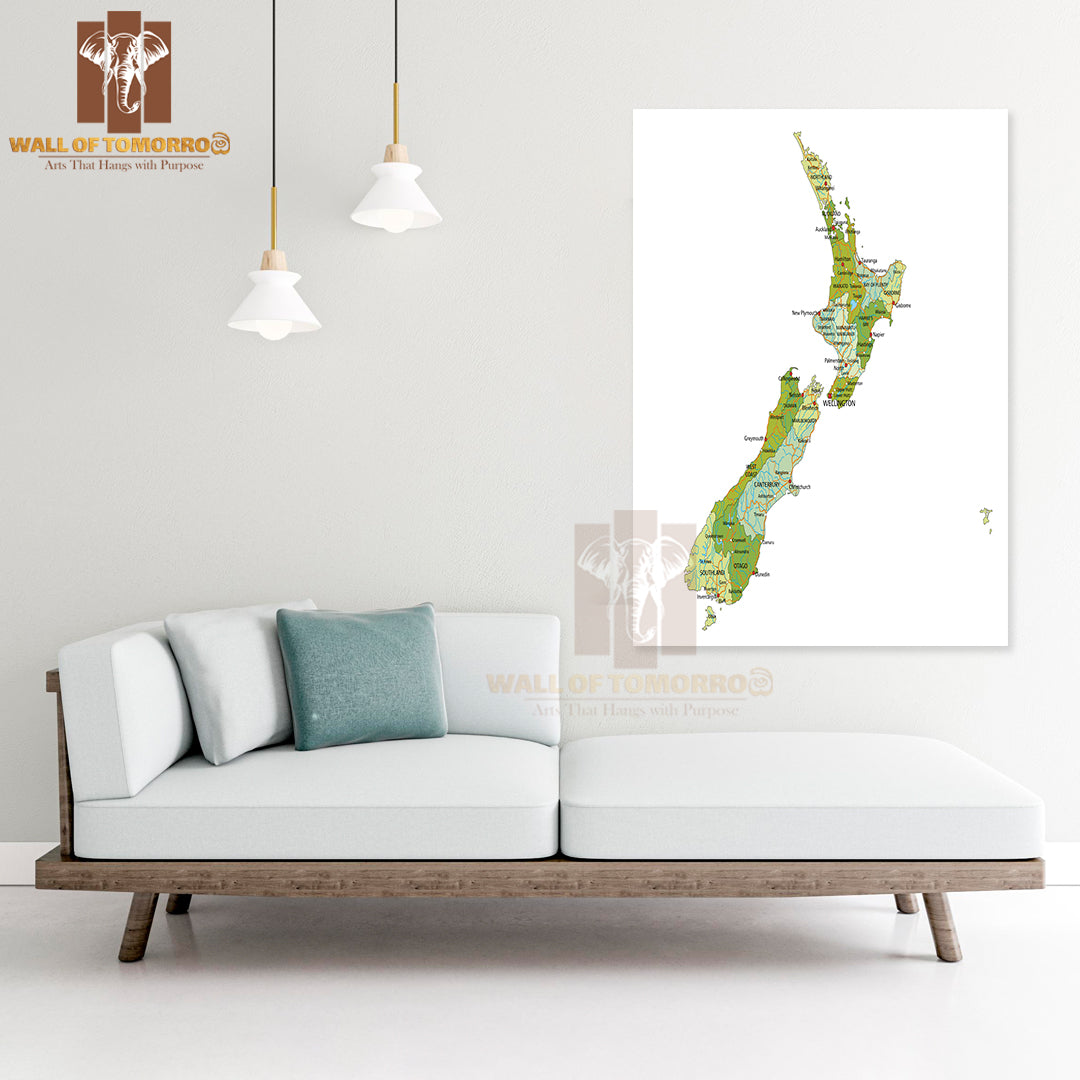 Highly Detailed Political New Zealand Map Educational High Quality Unframed Poster Print & Waterproof Poster Print Wall Décor