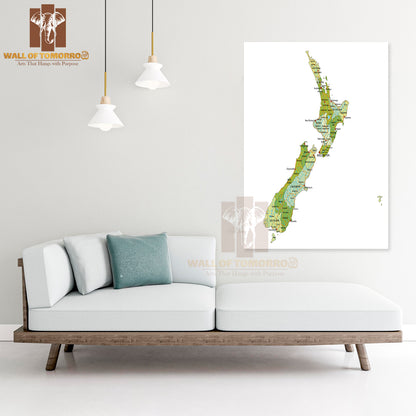 Highly Detailed Political New Zealand Map Educational High Quality Unframed Poster Print & Waterproof Poster Print Wall Décor