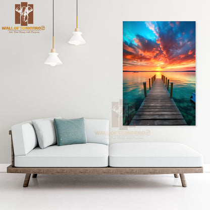 Dock With a Boat on The Water at Sunset High Quality Unframed Poster Print & Waterproof Poster Print Wall Décor