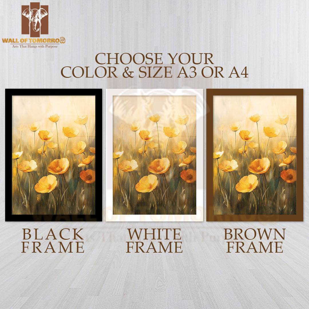 Golden Hour Flower Blossoms High Quality Glass Frame Wall Décor