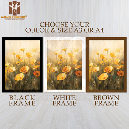 Golden Hour Flower Blossoms High Quality Glass Frame Wall Décor