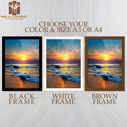 Colorful Sunset Over the Sea High Quality Glass Frame Wall Décor