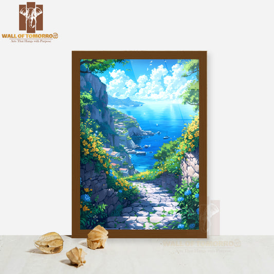 Painting Of a Path Leading to A Beach High Quality Glass Frame Wall Décor