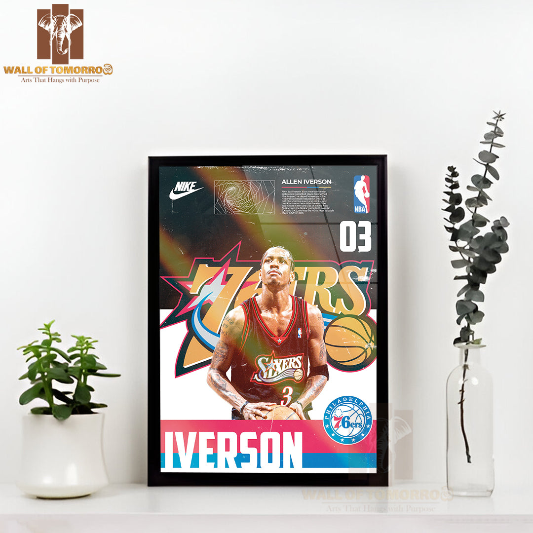 Famous Basketball Team Player in Action Sports High Quality Glass Frame Wall Décor