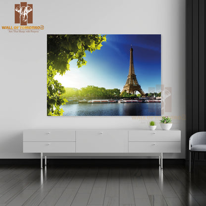 Seine In Paris with Eiffel Tower in Sunrise Time High Quality Unframed Poster Print & Waterproof Poster Print Wall Décor