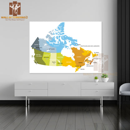 Map Of Provinces and Territories of Canada Educational High Quality Unframed Poster Print & Waterproof Poster Print Wall Décor