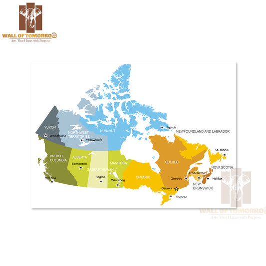 Map Of Provinces and Territories of Canada Educational High Quality Unframed Poster Print & Waterproof Poster Print Wall Décor