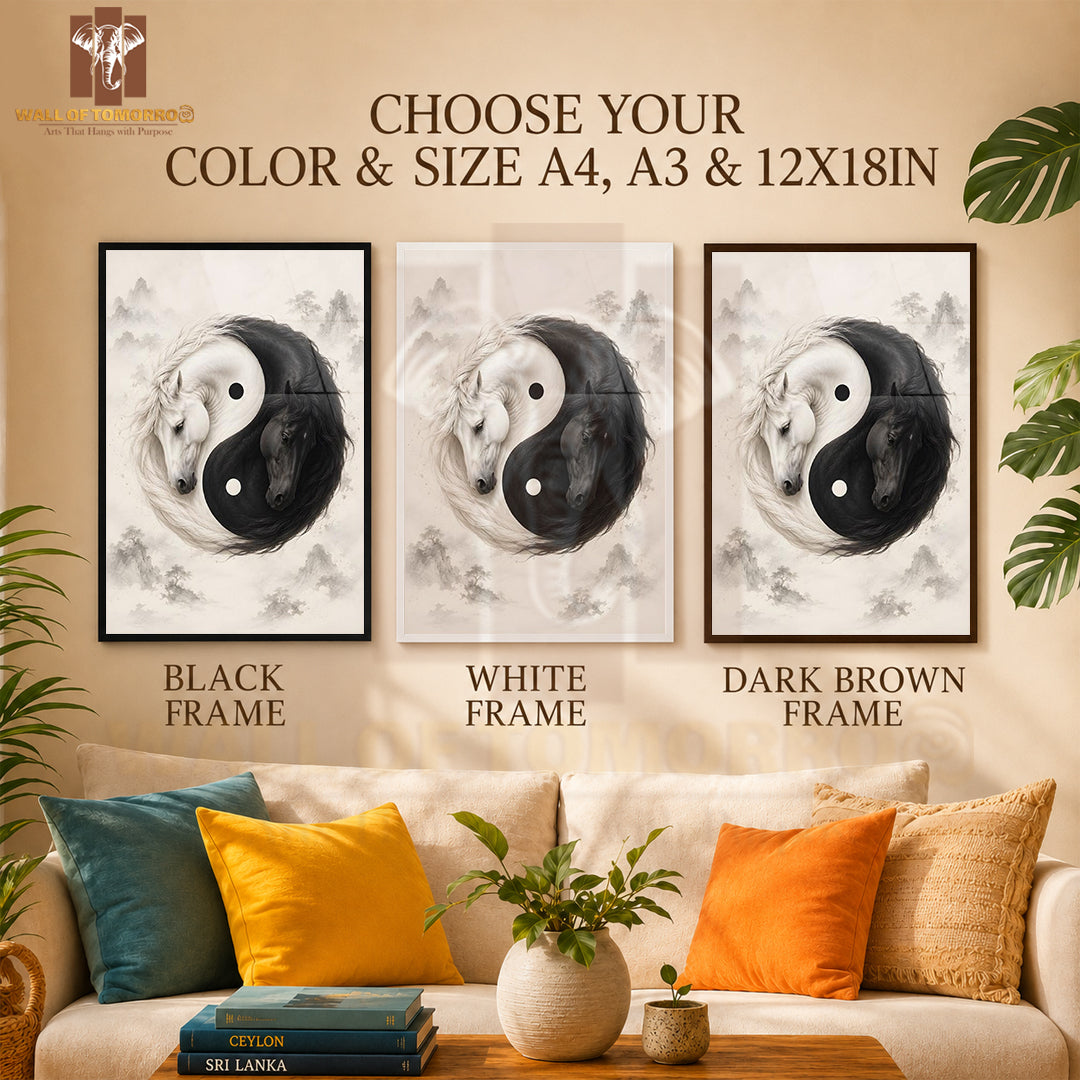 Yin Yang Horses Animals High Quality Glass Frame Wall Décor in Sri Lanka