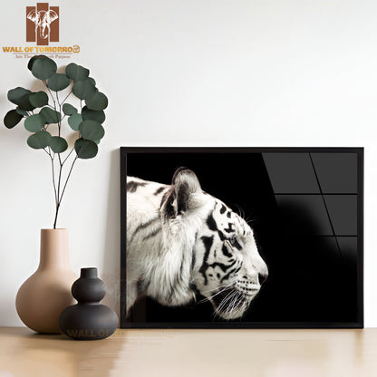 Profile Of Bengal White Tiger on a Black Background High Quality Unframed Poster Print & Waterproof Poster Print Wall Décor