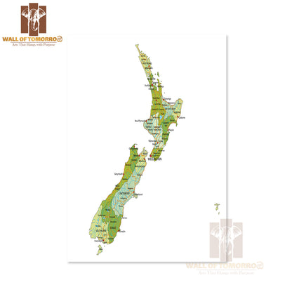 Highly Detailed Political New Zealand Map Educational High Quality Unframed Poster Print & Waterproof Poster Print Wall Décor