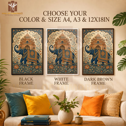 Richly Decorated Blue Elephant Animals High Quality Glass Frame Wall Décor in Sri Lanka
