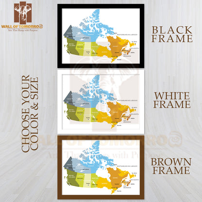 Map Of Provinces and Territories of Canada Educational High Quality Glass Frame Wall Décor