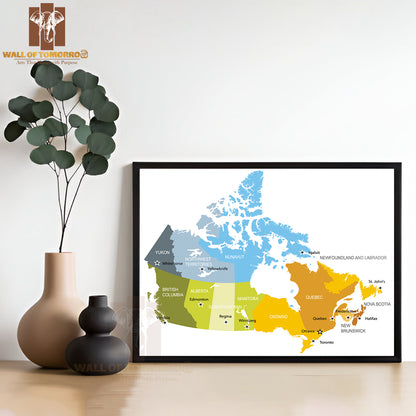 Map Of Provinces and Territories of Canada Educational High Quality Glass Frame Wall Décor