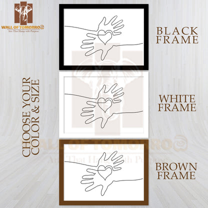 Hand Holding a Heart with A Line Drawing of It High Quality Glass Frame Wall Décor
