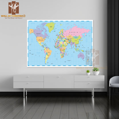 Borders, Countries and Cities World Map Educational High Quality Unframed Poster Print & Waterproof Poster Print Wall Décor