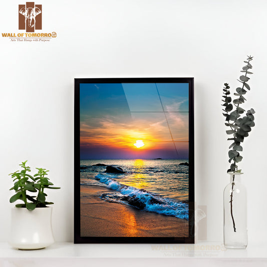 Colorful Sunset Over the Sea High Quality Glass Frame Wall Décor