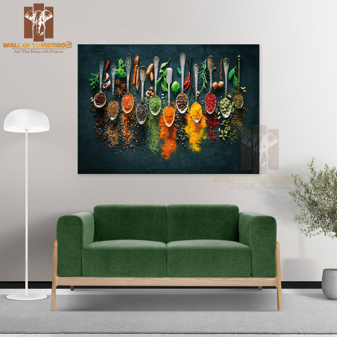 Variety Of Spices and Spoons on A Table High Quality Unframed Poster Print & Waterproof Poster Print Wall Décor