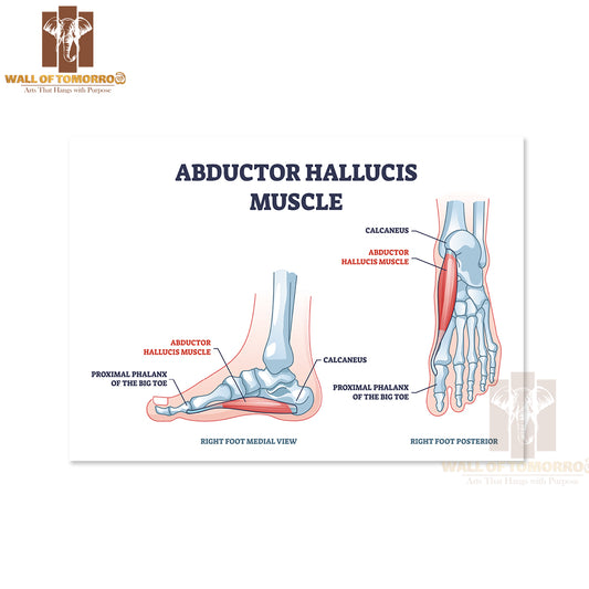 Abductor Hallucis Muscle with Leg or Foot Skeleton Outline Diagram Educational High Quality Unframed Poster Print & Waterproof Poster Print Wall Décor