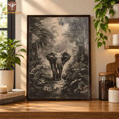 A Majestic Elephant Walks Toward The Viewer Animals High Quality Glass Frame Wall Décor in Sri Lanka