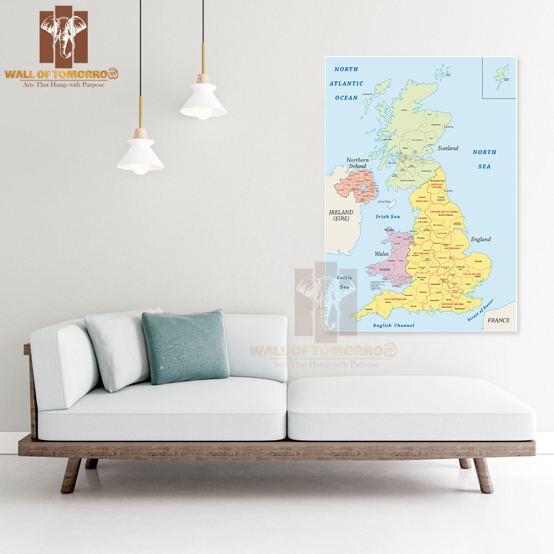 United Kingdom Administrative Map Educational High Quality Unframed Poster Print & Waterproof Poster Print Wall Décor