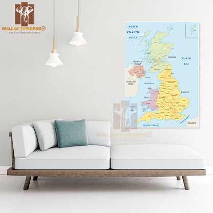 United Kingdom Administrative Map Educational High Quality Unframed Poster Print & Waterproof Poster Print Wall Décor
