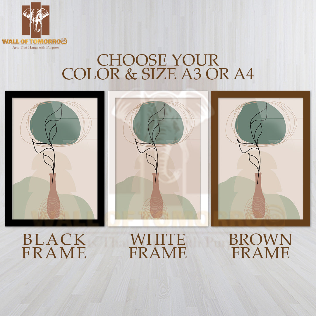 Drawing Of a Green Plant in a Clear Glass Vase High Quality Glass Frame Wall Décors in Sri Lanka