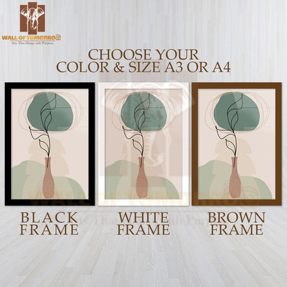 Drawing Of a Green Plant in a Clear Glass Vase High Quality Glass Frame Wall Décors in Sri Lanka