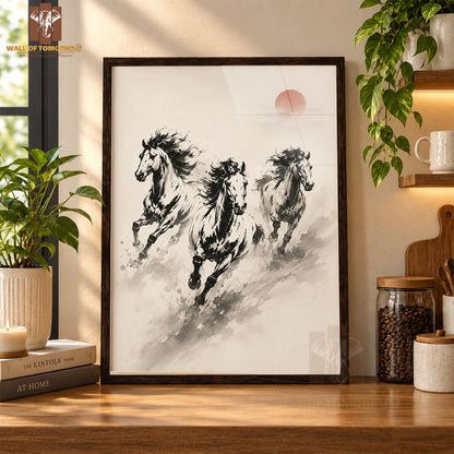 Black Horse Painting with Moon Animals High Quality Glass Frame Wall Décor in Sri Lanka