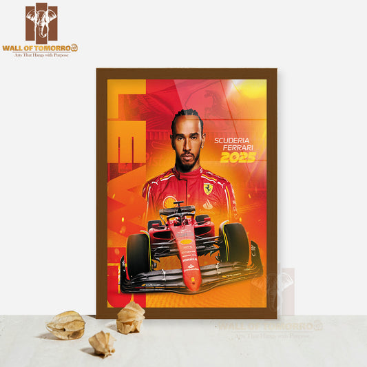 Famous Racer in Ferrari's 2021 Racing Team Sports High Quality Glass Frame Wall Décor
