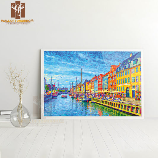 Painting Of Nyhavn in Denmark Which Is a Popular Drinking and Eating Area High Quality Unframed Poster Print & Waterproof Poster Print Wall Décor