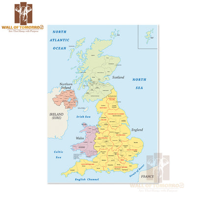 United Kingdom Administrative Map Educational High Quality Unframed Poster Print & Waterproof Poster Print Wall Décor