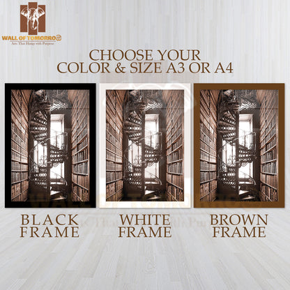 Books And Staircase High Quality Glass Frame Wall Décor