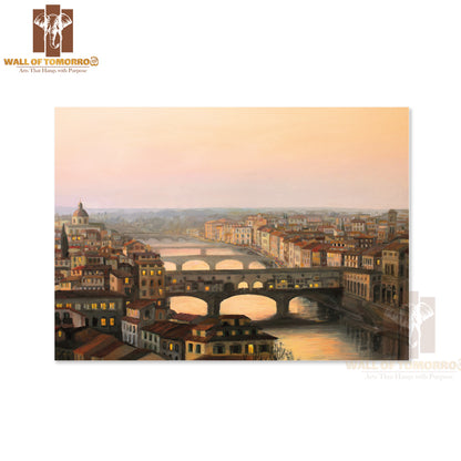 Sunset Over Florence with The River Arno and Famous Ponte Vecchio Enlighten by The Warm Sunlight High Quality Unframed Poster Print & Waterproof Poster Print Wall Décor