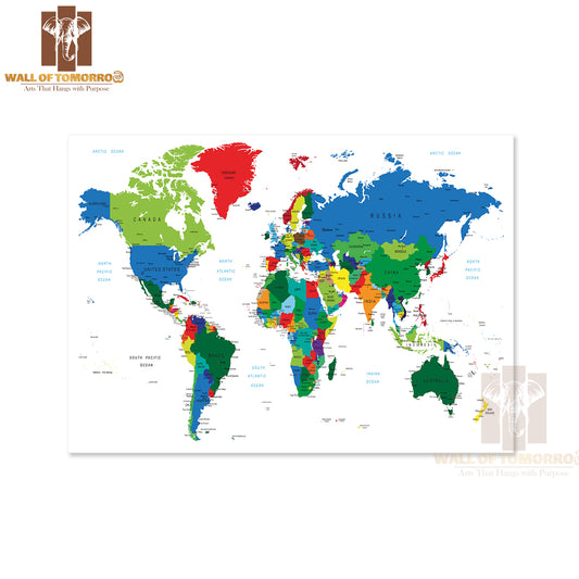 World Map-Countries Colors Educational High Quality Unframed Poster Print & Waterproof Poster Print Wall Décor