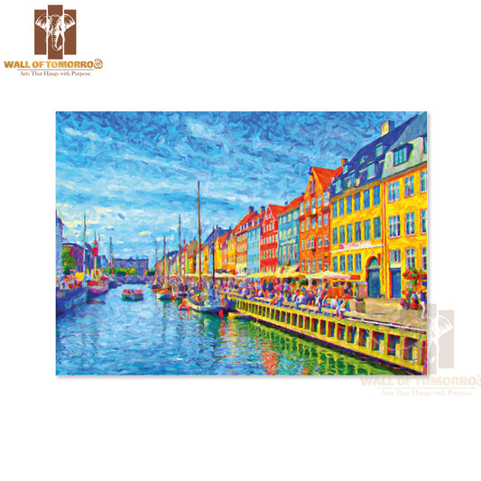 Painting Of Nyhavn in Denmark Which Is a Popular Drinking and Eating Area High Quality Unframed Poster Print & Waterproof Poster Print Wall Décor
