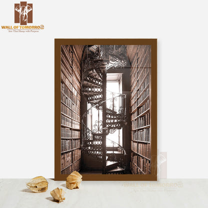 Books And Staircase High Quality Glass Frame Wall Décor