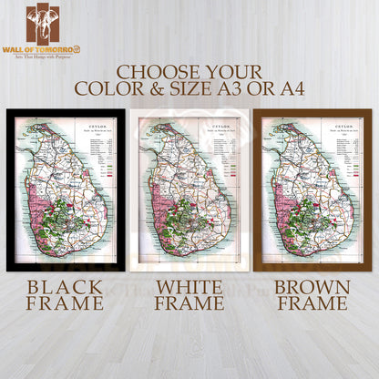 Detailed old map of Ceylon (Sri Lanka) - 1914 High Quality Glass Frame Wall Décors in Sri Lanka