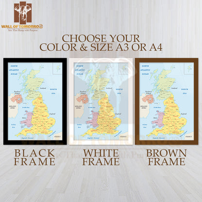 United Kingdom Administrative Map Educational High Quality Glass Frame Wall Décor