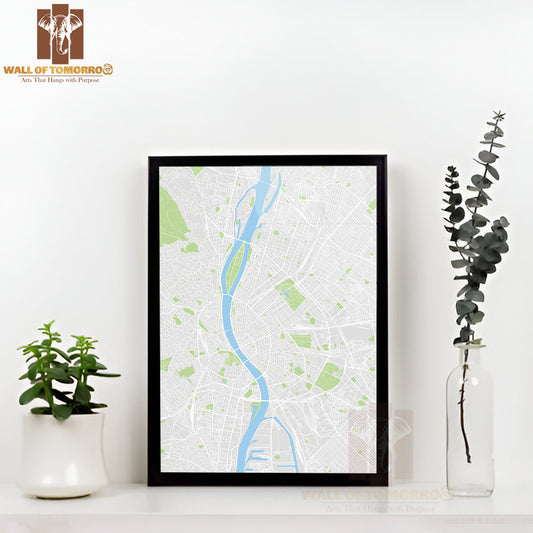 Budapest City Hungary Colored Vector Map Educational High Quality Glass Frame Wall Décor