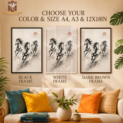 Black Horse Painting with Moon Animals High Quality Glass Frame Wall Décor in Sri Lanka