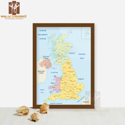 United Kingdom Administrative Map Educational High Quality Glass Frame Wall Décor