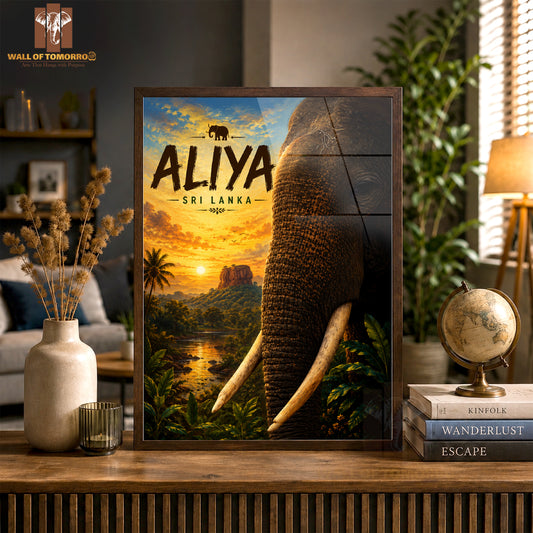 Elephant (Aliya) Sri Lanka Travel Animals High Quality Glass Frame Wall Décor