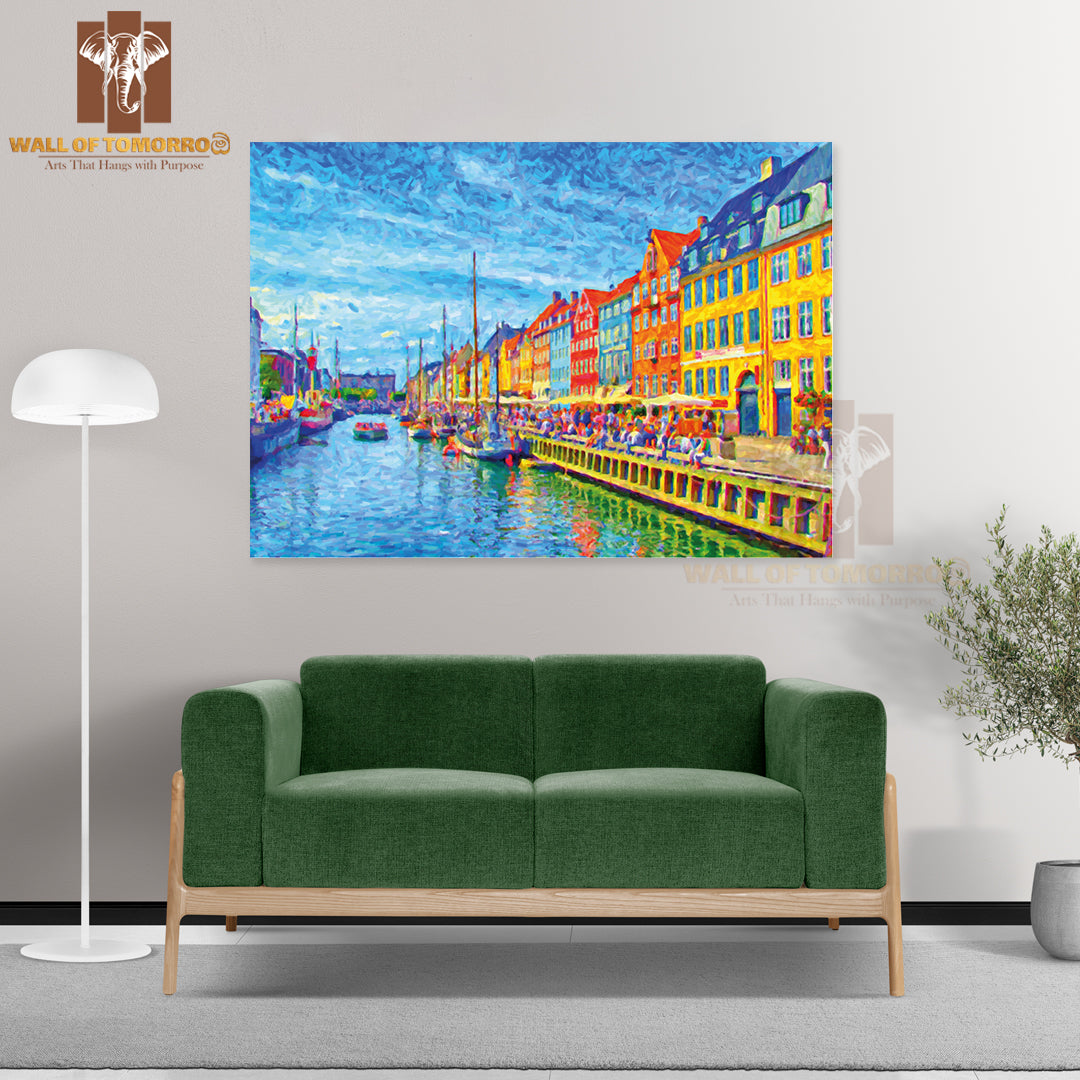 Painting Of Nyhavn in Denmark Which Is a Popular Drinking and Eating Area High Quality Unframed Poster Print & Waterproof Poster Print Wall Décor
