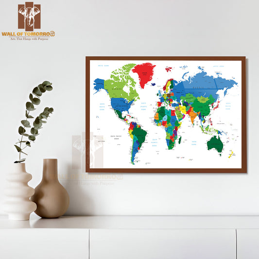 World Map-Countries Colors Educational High Quality Glass Frame Wall Décor