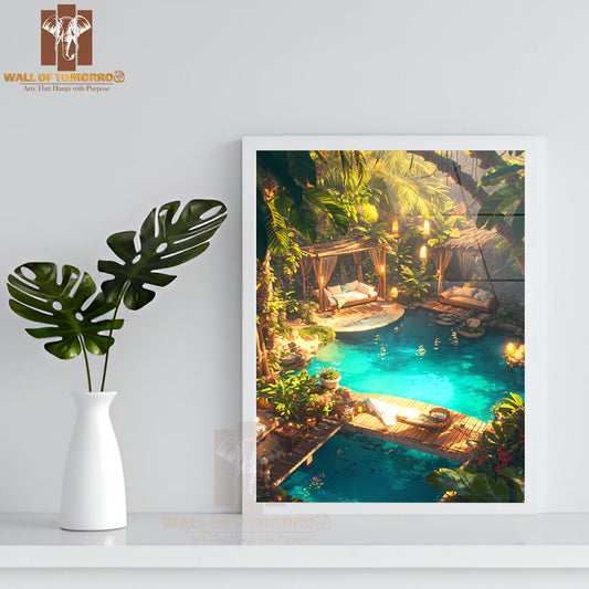Pool by Lush Green Plants & Trees High Quality Glass Frame Wall Décor