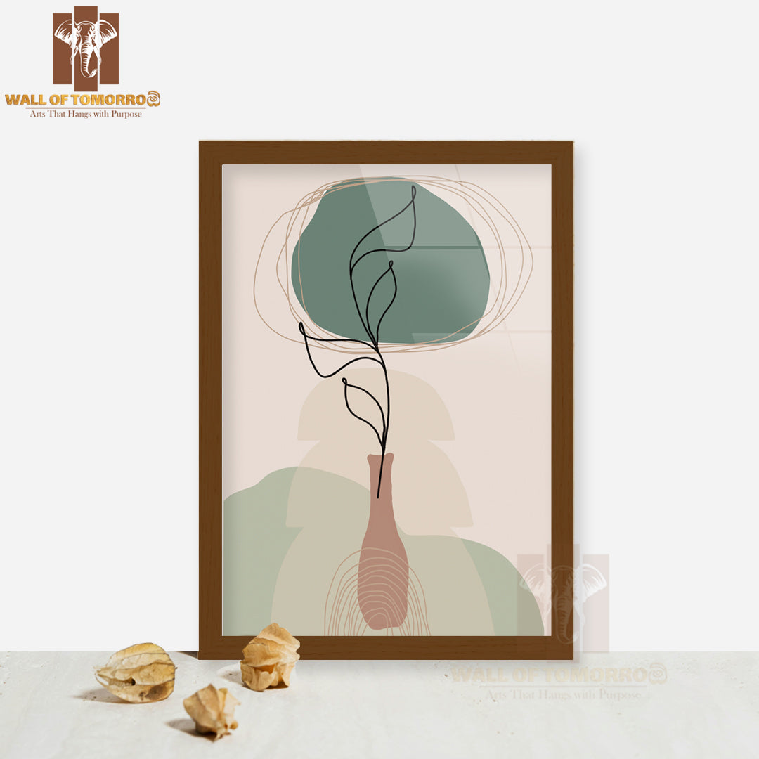 Drawing Of a Green Plant in a Clear Glass Vase High Quality Glass Frame Wall Décors in Sri Lanka