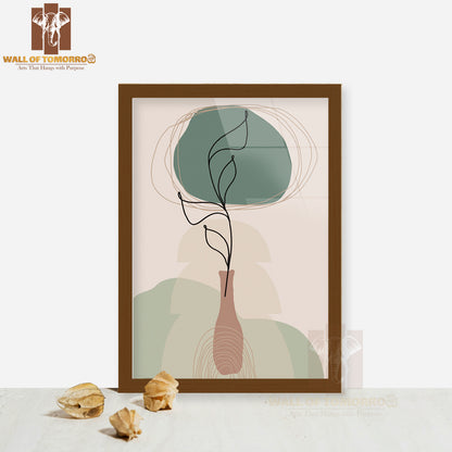 Drawing Of a Green Plant in a Clear Glass Vase High Quality Glass Frame Wall Décors in Sri Lanka