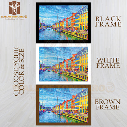 Painting Of Nyhavn in Denmark Which Is a Popular Drinking and Eating Area High Quality Unframed Poster Print & Waterproof Poster Print Wall Décor