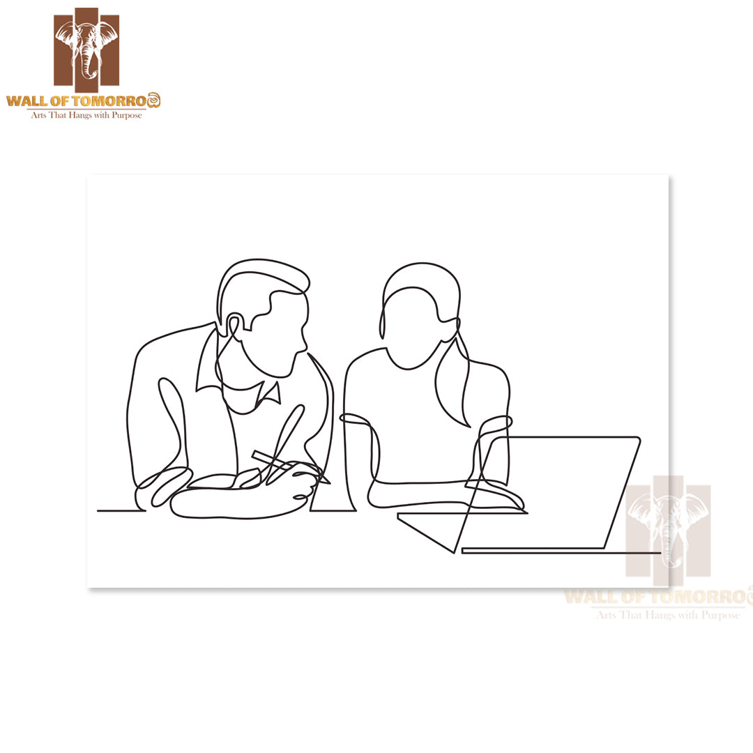Line Drawing of Two Coworkers Talking High Quality Unframed Poster Print & Waterproof Poster Print Wall Décor