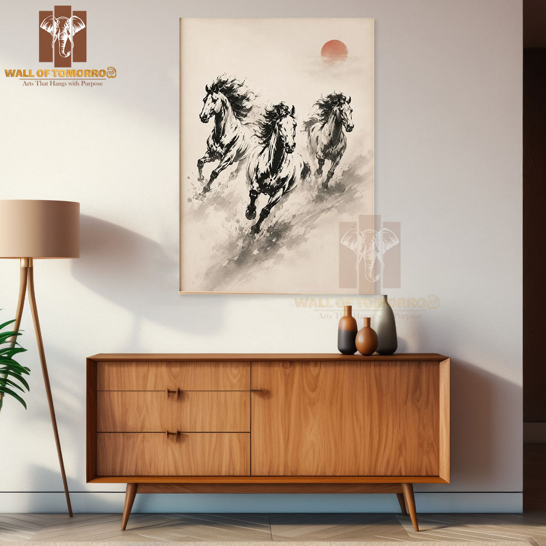 Black Horse Painting with Moon Animals High Quality Unframed Poster Print & Laminated Poster Print Wall Décor in Sri Lanka